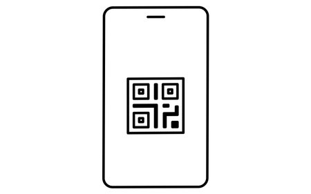 Smartphone displaying QR code simple line drawing icon, illustration of digital payment and authentication, Vector Illustrationのイラスト素材