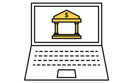 Laptop with online banking site open simple line drawing icon, illustration of internet banking and digital finance, Vector Illustrationのイラスト素材