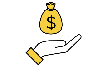 Hand holding dollar bag simple line drawing icon, illustration of wealth, finance and cash management, Vector Illustrationのイラスト素材