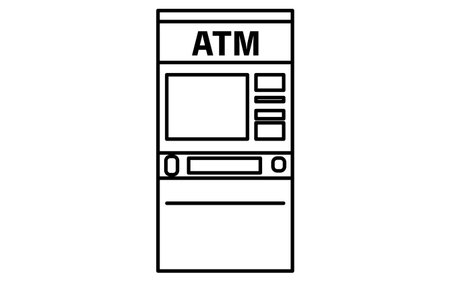 ATM machine simple line drawing icon, illustration of automated teller machine for financial UI and banking design, black and white, Vector Illustrationのイラスト素材