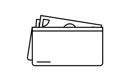Wallet with paper bills simple line drawing icon, illustration of personal finance and cash management, black and white, Vector Illustrationのイラスト素材