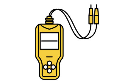 Battery tester simple line icon with cables and display, Vector Illustrationのイラスト素材