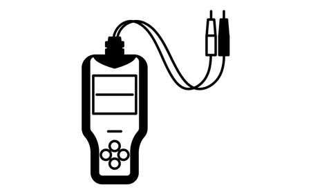 Battery tester simple line icon with cables and display, Vector Illustrationのイラスト素材