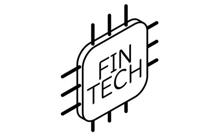 Fintech icon representing finance and technology with modern digital illustration, black and white,...