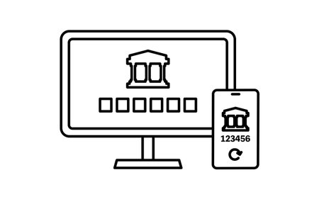 Fintech icon of online bank with two factor authentication security, secure mobile banking vector illustrationのイラスト素材