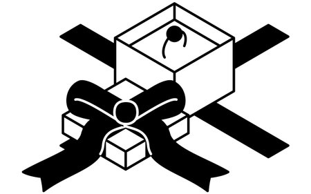 Ring Gift Box Isometric Line Drawing Illustration of a Small Jewelry Box for Proposal or Christmas Gift, black and white, Vector Illustrationのイラスト素材