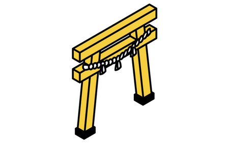 Event Icon, Simple isometric icon of a shrine torii gate with sacred rope, Vector Illustrationのイラスト素材