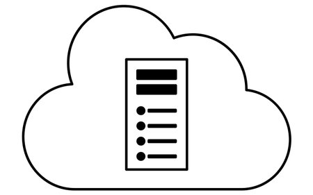 Simple line drawing icon of cloud symbol and web server, black and white, Vector Illustrationのイラスト素材