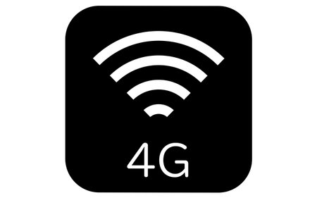 4G mobile network communication line icon with antenna and signal waves, black and white, Vector Illustrationのイラスト素材
