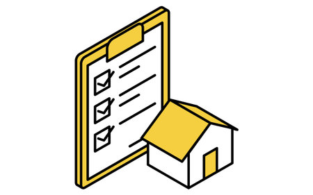 Simple line-drawn isometric illustration checklist for real estate purchase verification items, Vector Illustrationのイラスト素材