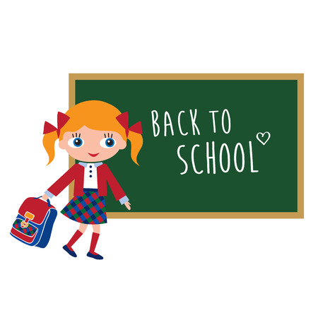 Schoolgirl with schoolbags  Back to school  Vector illustration のイラスト素材