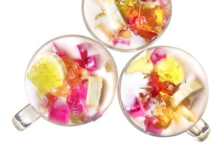 color fruit milk and cream jelly in a glassの写真素材