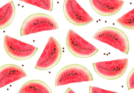 Seamless pattern background. Watermelon slices isolated on white backgroundの写真素材