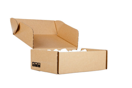 Open cardboard box on white background