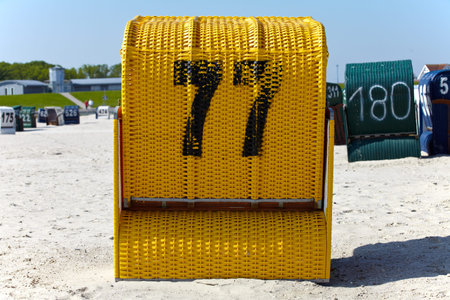 Wicker beach chairs on the beach of the Baltic Seaの写真素材
