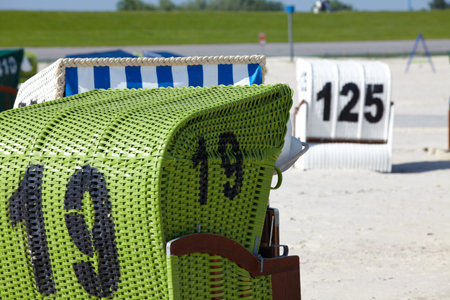 Wicker beach chairs on the beach of the Baltic Seaの写真素材