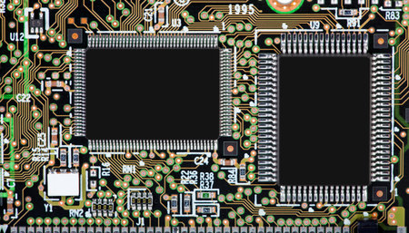 View of an assembled circuit board with SMD components
