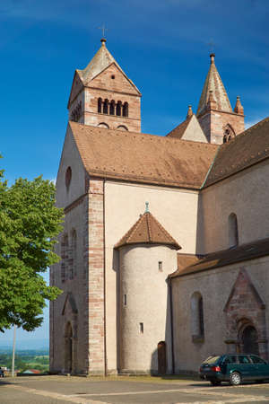 Detail view of the Stephan Cathedral in front of bright blue sky in Breisach on the Upper Rhine in Baden-WÃ¼rttembergのeditorial素材