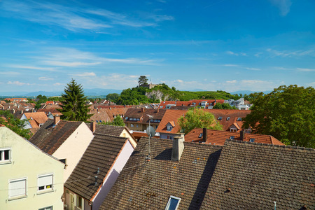 View to the town of Breisach with Eckartsberg in the backgroundの写真素材