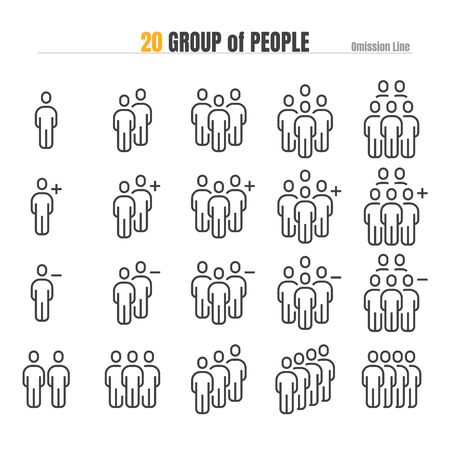 Group of People with add Plus and Delete. Modern Design Outline Icon Illustration Vectorのイラスト素材
