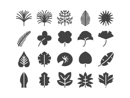 Leaf Solid Glyph Icon Set Spring Concept Minimal Style Illustrationのイラスト素材