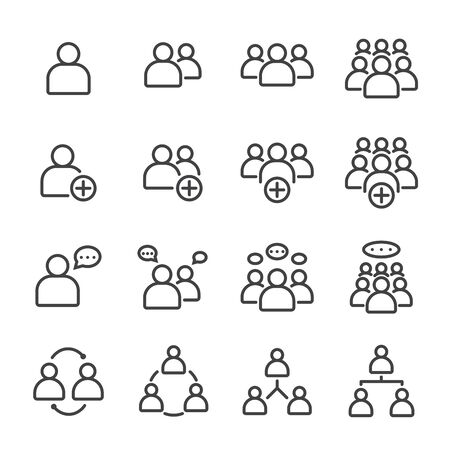 Simple Set of Business People Related Vector flat outline Icons. Contains such as Meeting, Business Communication, Teamwork, connection, speaking and moreのイラスト素材