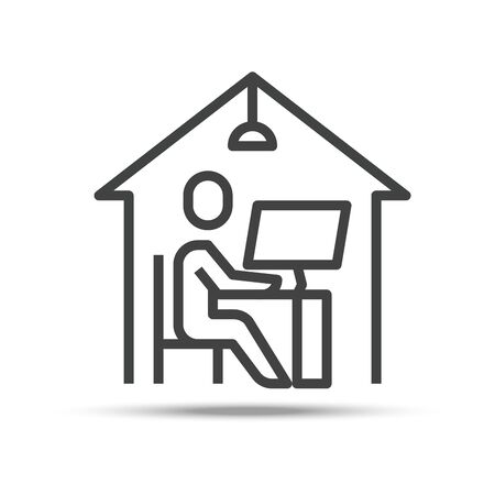 Work From Home, Line Outline Single Icon. Editable Stroke. Vector Illustrationのイラスト素材