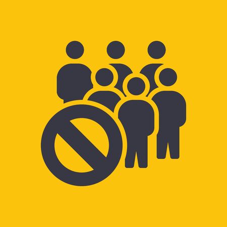 Social Distancing. Yellow Caution Sign. Coronavirus Disease 2019 Covid-19 Prevention, New Normal Concept. Solid Glyph Icon. Symbol Vector Illustrationのイラスト素材
