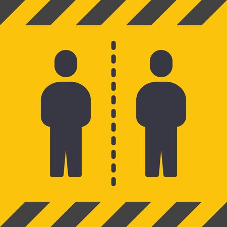 Social Distancing. Yellow Caution Sign With Euro Tape. Coronavirus Disease 2019 Covid-19 Prevention, New Normal Concept. Solid Glyph Icon. Symbol Vector Illustrationのイラスト素材