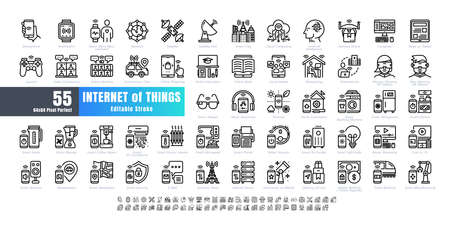 64x64 Pixel Perfect. Internet of Things (IOT). Line Outline and flat Icons Vector. for Website, Application, Printing, Document, Poster Design, etc. Editable Strokeのイラスト素材