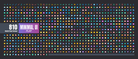 24x24 Pixel Perfect. Basic User Interface Essential Set. 200 Flat Color Icons. For App, Web, Print. Round Cap and Round Corner. Ready to use and Easy to Customize. Good for Dark Mode Theme.のイラスト素材