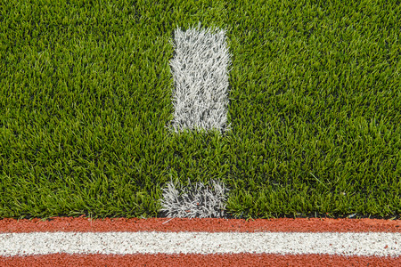 Detail of running track rubber lanes with the artificial grass.の写真素材