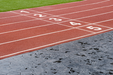 The start or finish position on running track の写真素材