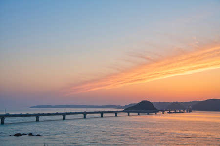 Evening view of Kadoshima Bridge, a famous tourist spot in Yamaguchi Prefectureの写真素材