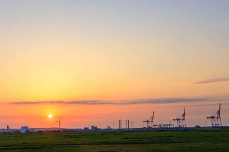 Sunset in the beautiful Kitakyushu Industrial Zoneの写真素材