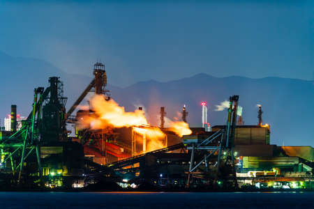 Night view of a beautiful factory in kitakyushu industrial zoneのeditorial素材