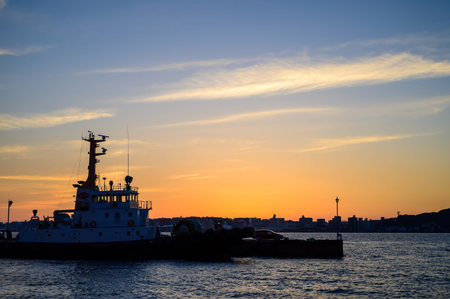 Sunset in the beautiful Kanmon Strait from Moji Port