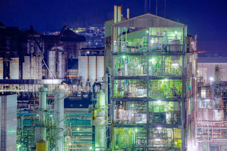 Night view of a beautiful factory in kitakyushu industrial zone