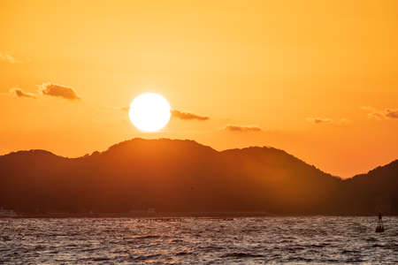 Sunset seen from Satsuki Matsubara (Munakata City, Fukuoka Prefecture)の写真素材