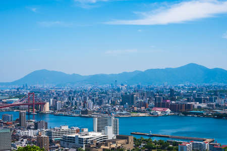 The cityscape of Kitakyushu seen from the observation deck of Mt. Takato in summerのeditorial素材