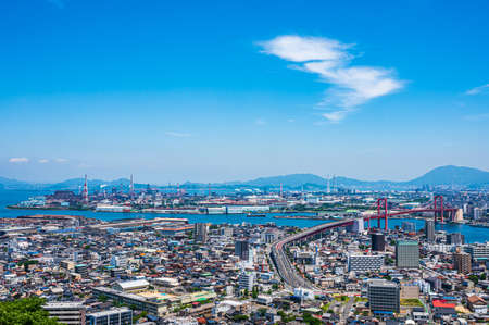 The cityscape of Kitakyushu seen from the observation deck of Mt. Takato in summerのeditorial素材