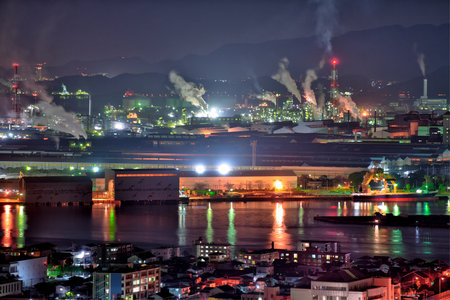 Night view of a beautiful factory in kitakyushu industrial zoneのeditorial素材