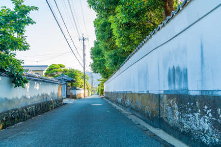 The townscape of hagi city samurai residence of the white wallの写真素材