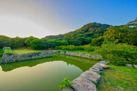 Hagi Castle ruins at dusk, historically famousの写真素材