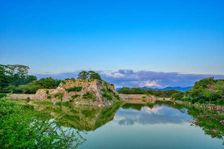 Hagi Castle ruins at dusk, historically famousの写真素材