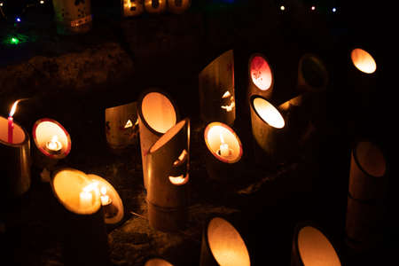 Beautiful bamboo lantern festival at nightの写真素材