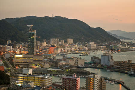Beautiful dusk in the retro district of Mojiport, a famous tourist destination in Kitakyushu Cityのeditorial素材