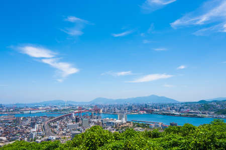View of the summer blue sky and the industrial city of Kitakyushu, Fukuokaのeditorial素材
