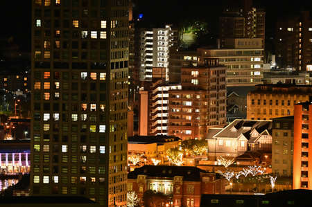 Night view of the building street in mojiko retro districtのeditorial素材