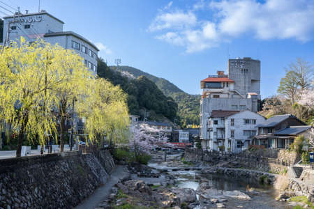 Nagato Yumoto Onsen in spring when cherry blossoms bloomのeditorial素材
